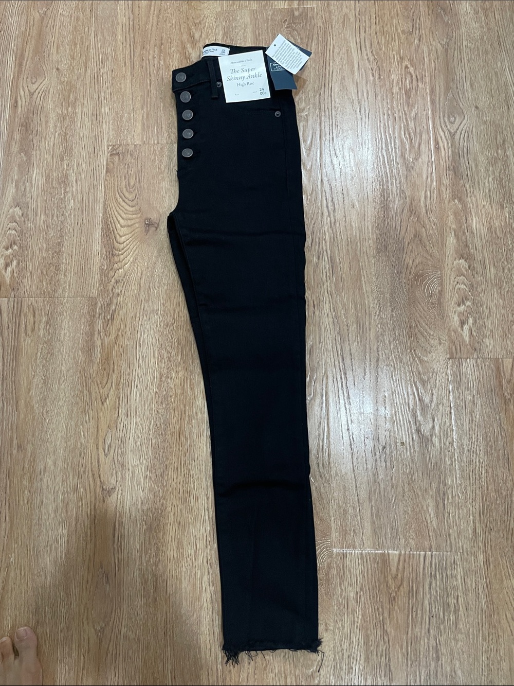 Abercrombie & Fitch Black High-Rise Skinny Ankle Jeans with Side Buttons